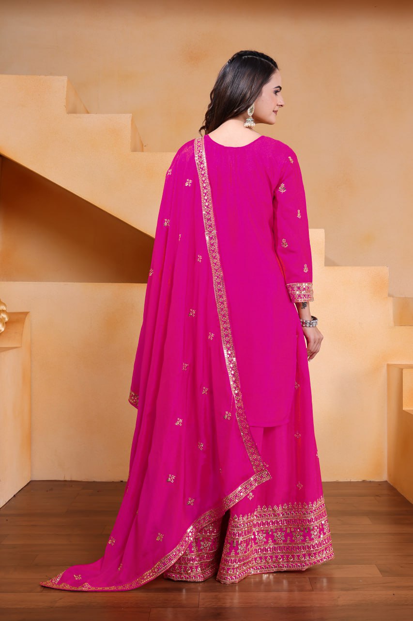 Yash Enterprise Pink Chinon Silk Embroidery Party Wear Suit Set  Grab2Buy Yash Enterprise Grab2Buy
