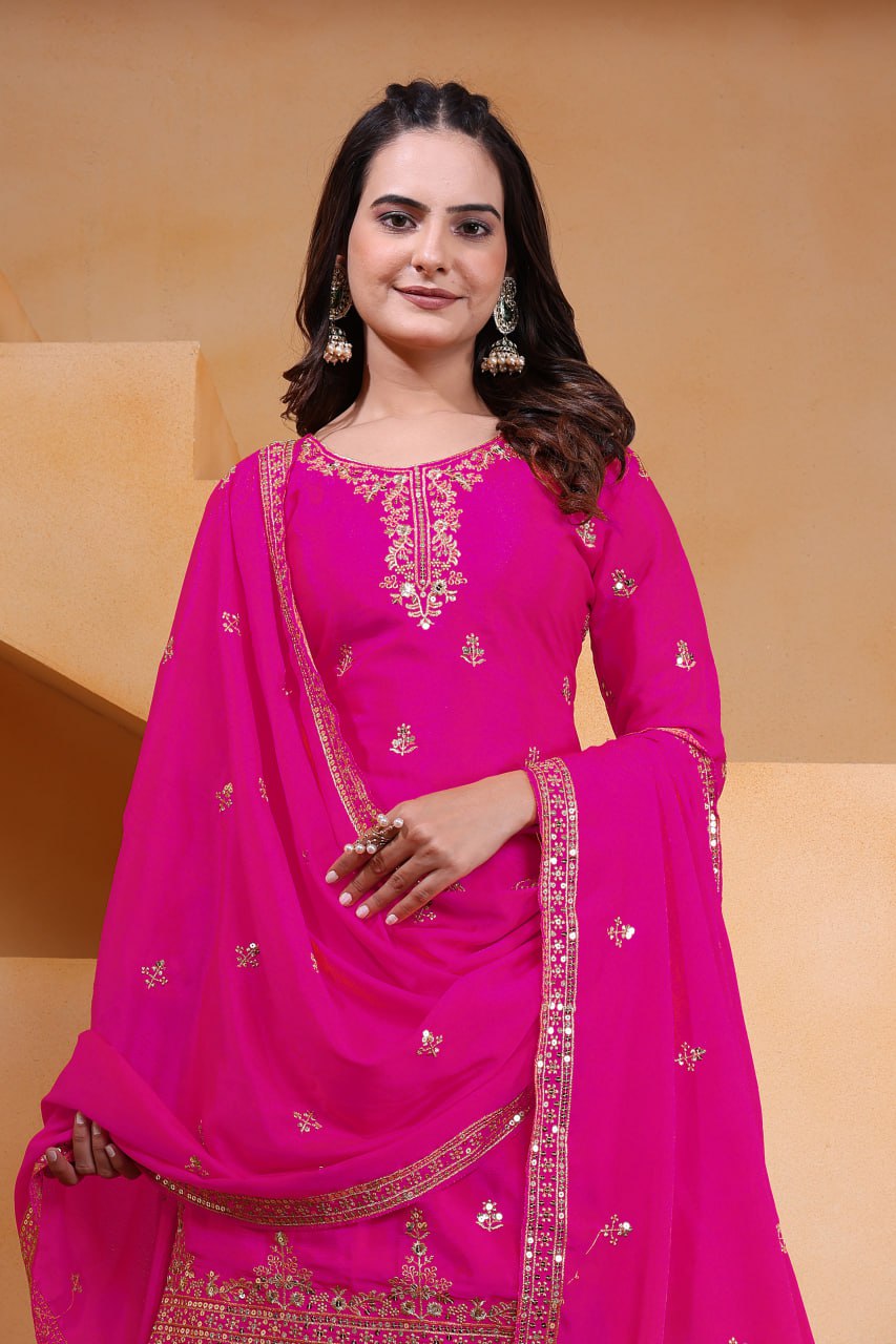 Yash Enterprise Pink Chinon Silk Embroidery Party Wear Suit Set  Grab2Buy Yash Enterprise Grab2Buy