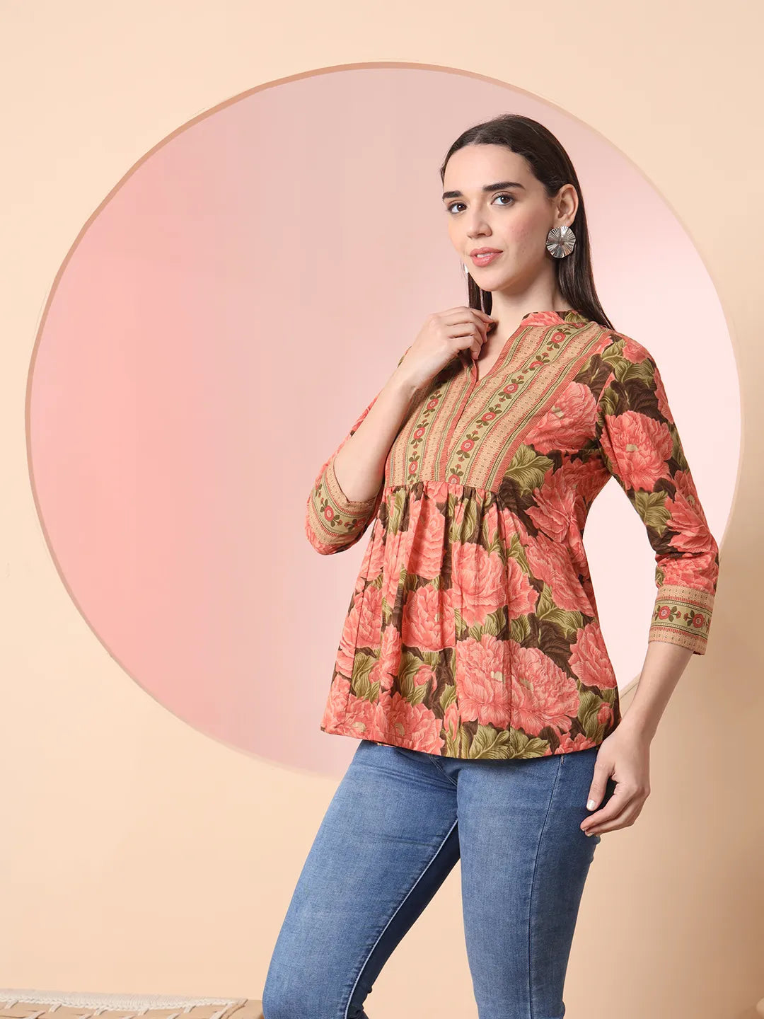 Yufta Peach Pure Cotton Gathered Or Pleated Top  Grab2Buy Yufta Grab2Buy