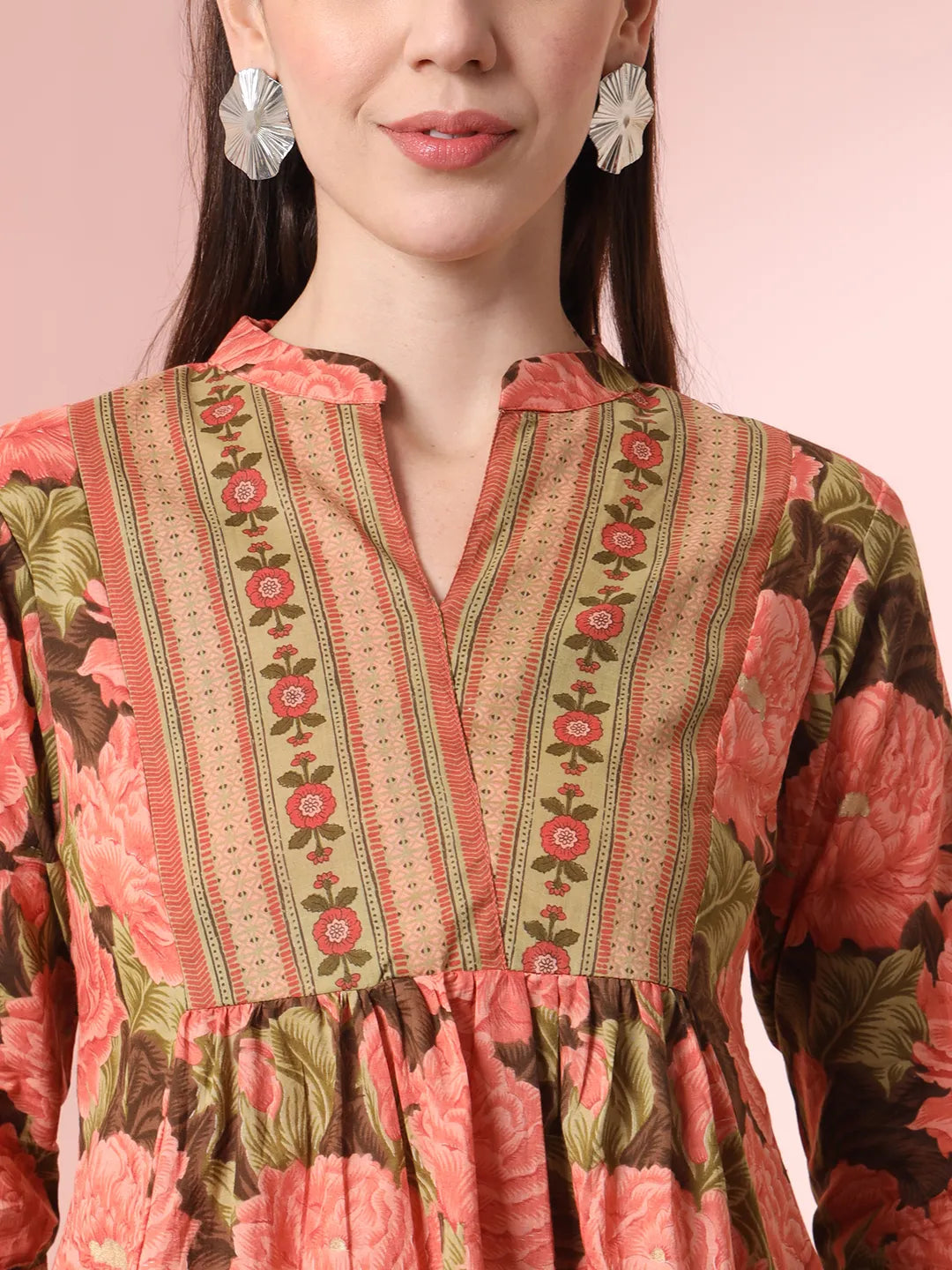 Yufta Peach Pure Cotton Gathered Or Pleated Top  Grab2Buy Yufta Grab2Buy