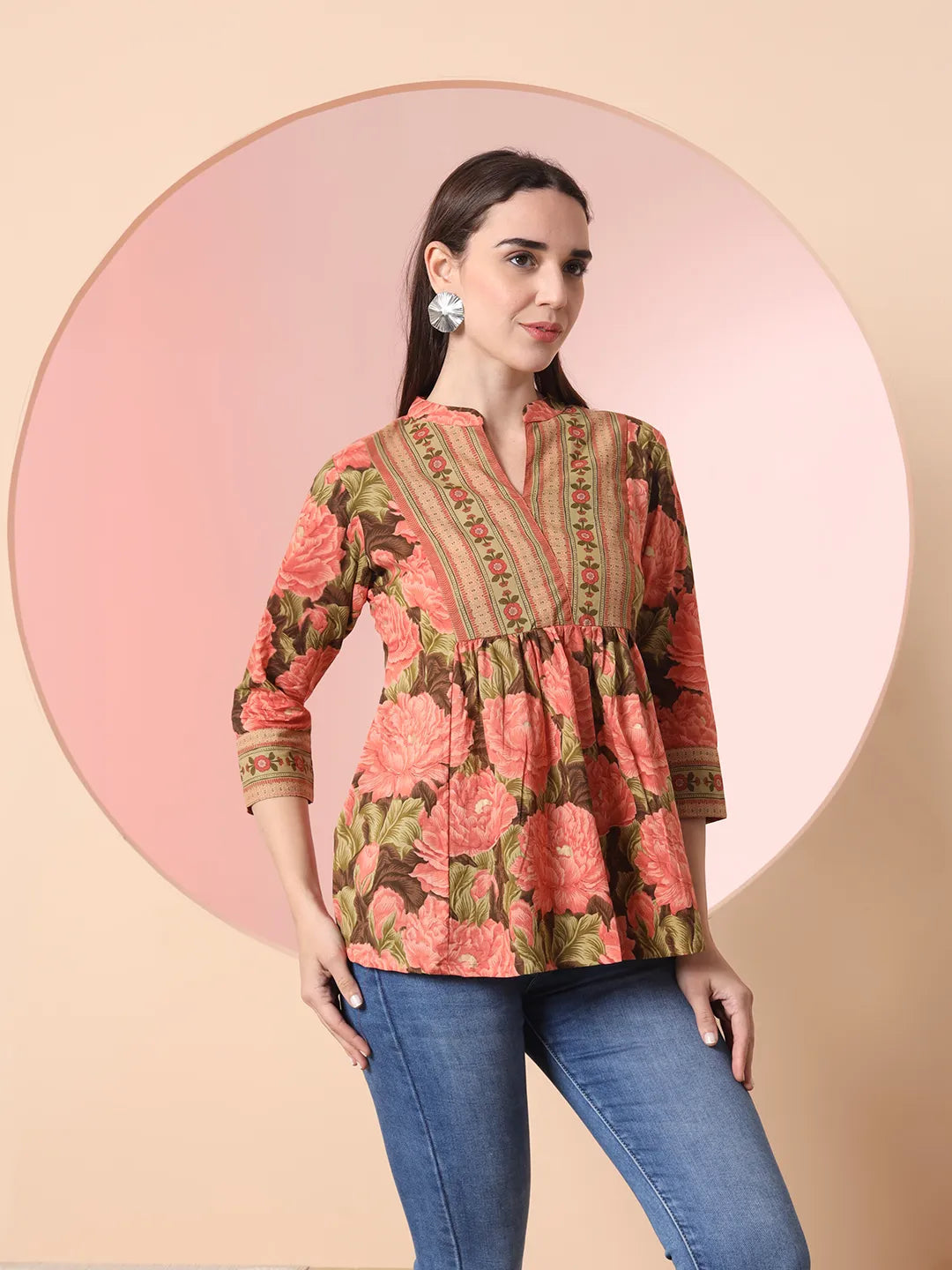 Yufta Peach Pure Cotton Gathered Or Pleated Top  Grab2Buy Yufta Grab2Buy