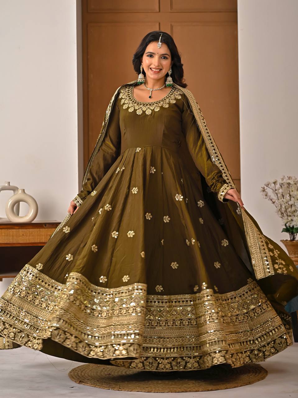 Yash Enterprise Mehndi Vichitra Silk Party Wear Embroidery Suit Set  Grab2Buy Yash Enterprise Grab2Buy