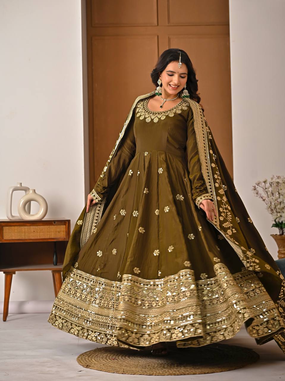 Yash Enterprise Mehndi Vichitra Silk Party Wear Embroidery Suit Set  Grab2Buy Yash Enterprise Grab2Buy