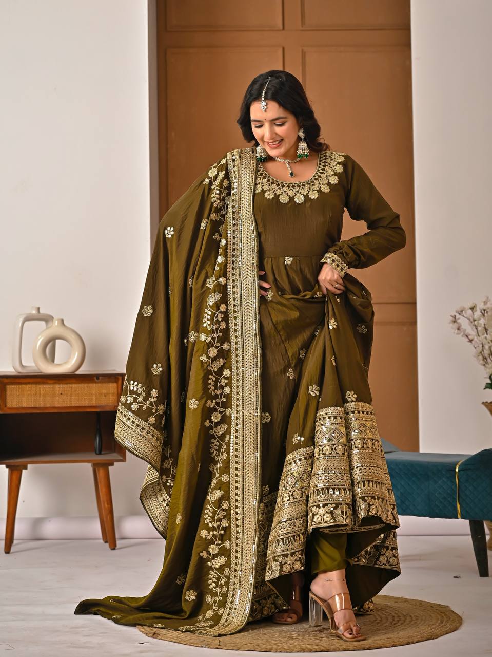 Yash Enterprise Mehndi Vichitra Silk Party Wear Embroidery Suit Set  Grab2Buy Yash Enterprise Grab2Buy