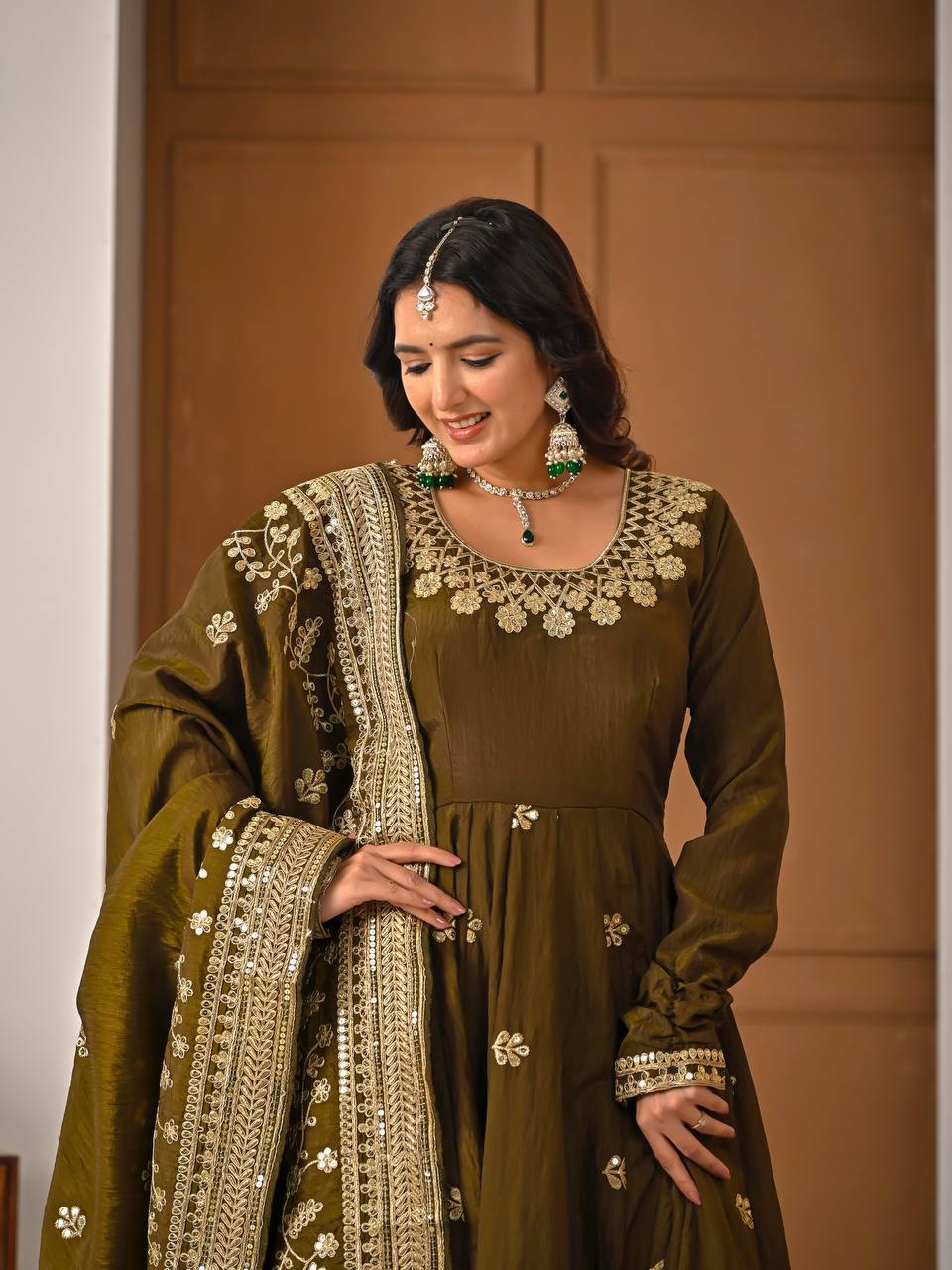Yash Enterprise Mehndi Vichitra Silk Party Wear Embroidery Suit Set  Grab2Buy Yash Enterprise Grab2Buy