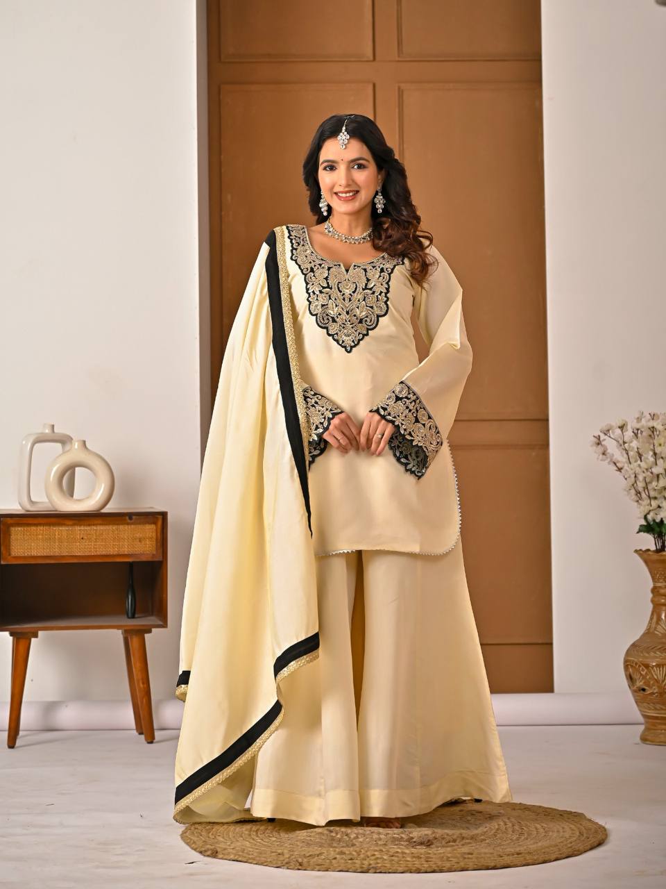 Yash Enterprise Off White Roman Silk Embroidery Party Wear Suit Set  Grab2Buy Yash Enterprise Grab2Buy