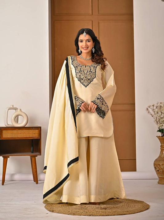 Yash Enterprise Off White Roman Silk Embroidery Party Wear Suit Set  Grab2Buy Yash Enterprise Grab2Buy