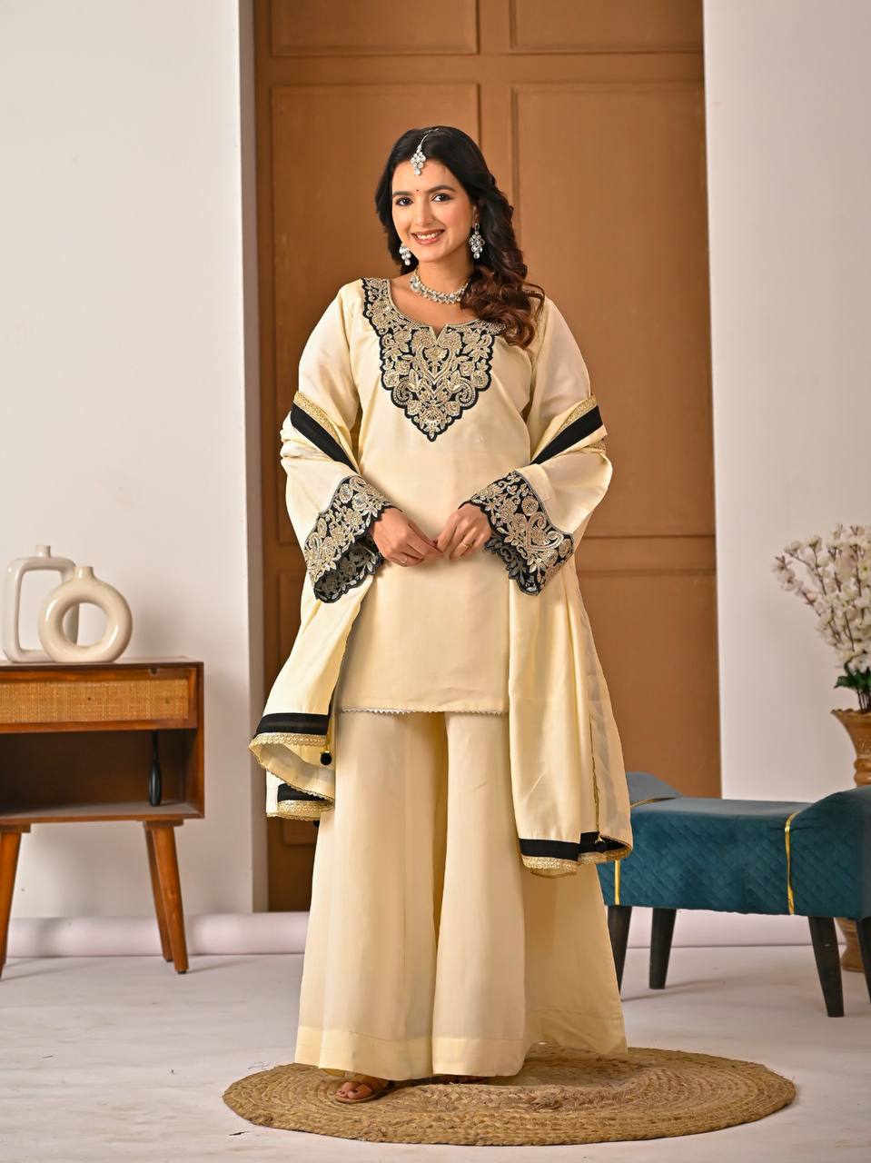 Yash Enterprise Off White Roman Silk Embroidery Party Wear Suit Set  Grab2Buy Yash Enterprise Grab2Buy