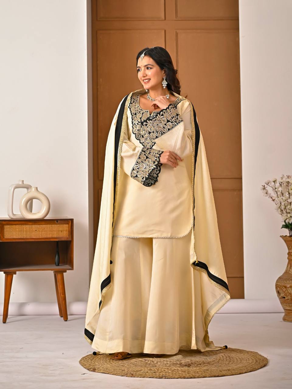 Yash Enterprise Off White Roman Silk Embroidery Party Wear Suit Set  Grab2Buy Yash Enterprise Grab2Buy