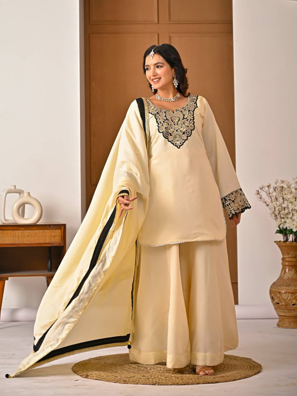 Yash Enterprise Off White Roman Silk Embroidery Party Wear Suit Set  Grab2Buy Yash Enterprise Grab2Buy