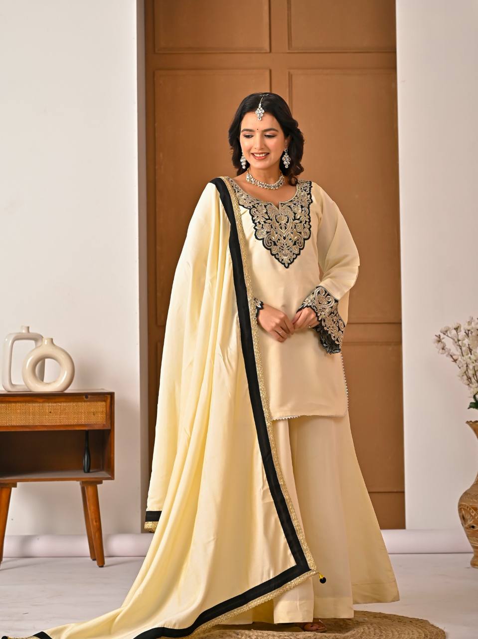Yash Enterprise Off White Roman Silk Embroidery Party Wear Suit Set  Grab2Buy Yash Enterprise Grab2Buy