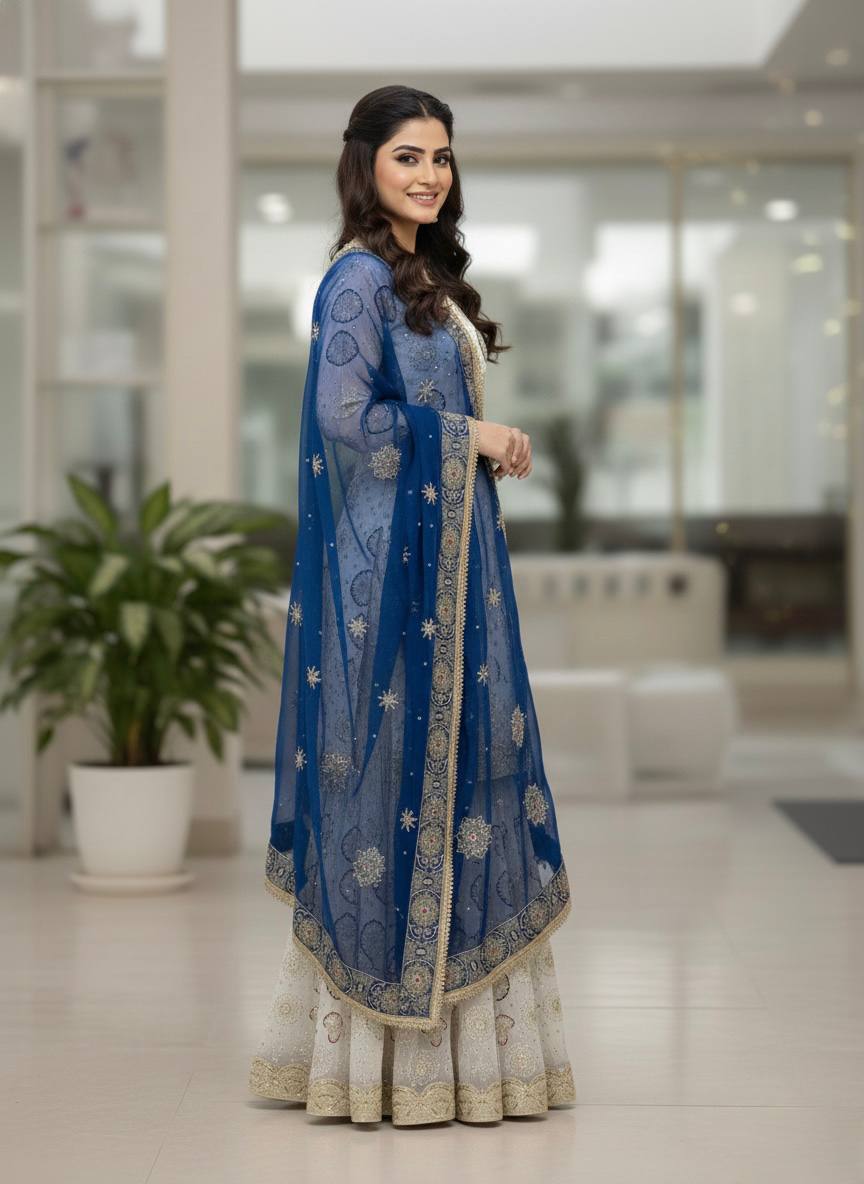 Yash Enterprise Off White Faux Georgette Embroidered Party Wear Suit Set  Grab2Buy Yash Enterprise Grab2Buy