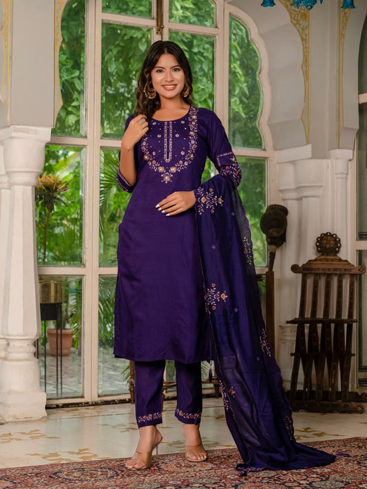 Pramukh Fab Purple Color Marina Silk Kurta Set