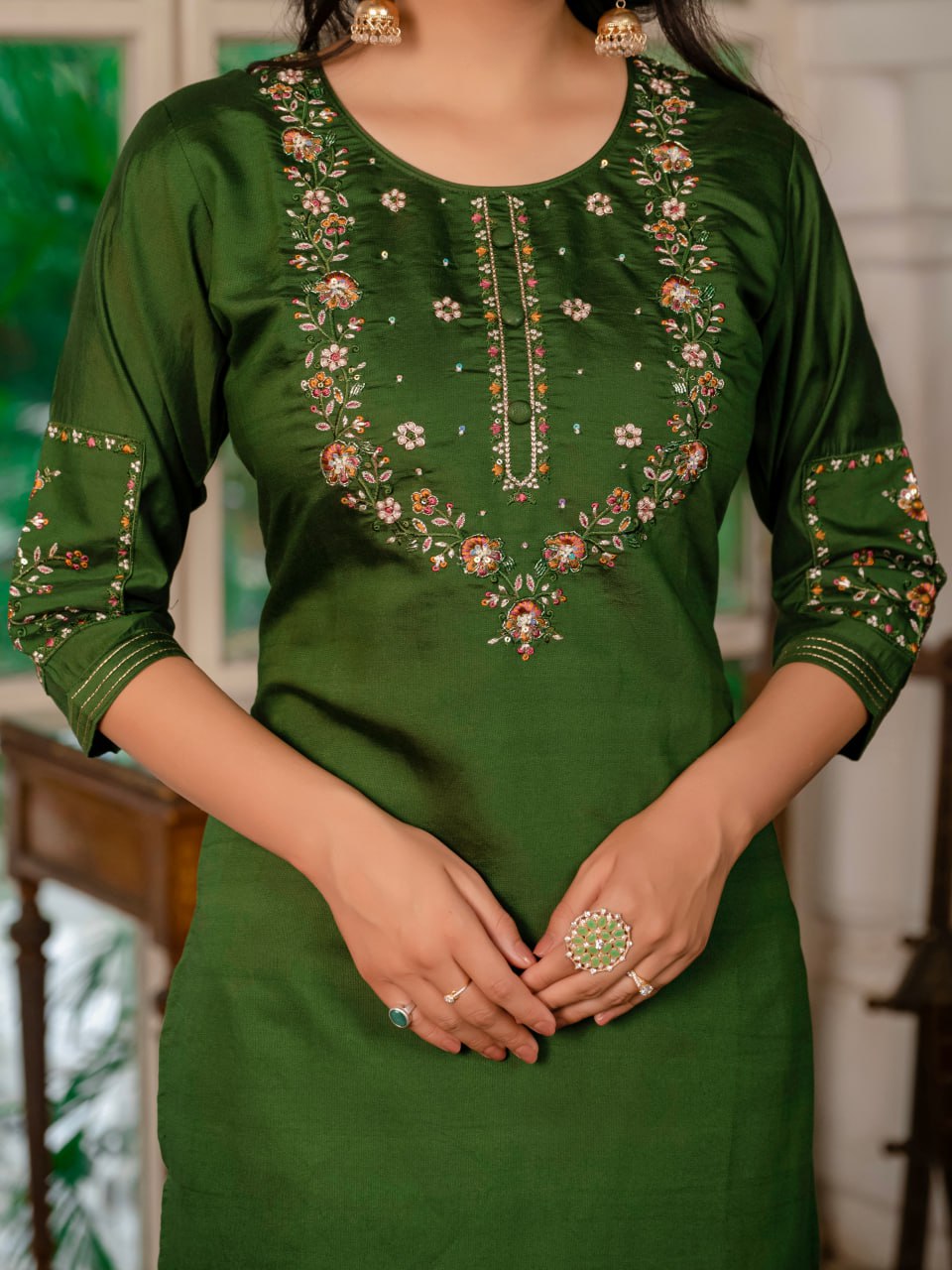 Pramukh Fab Dark Green Color Marina Silk Kurta Set
