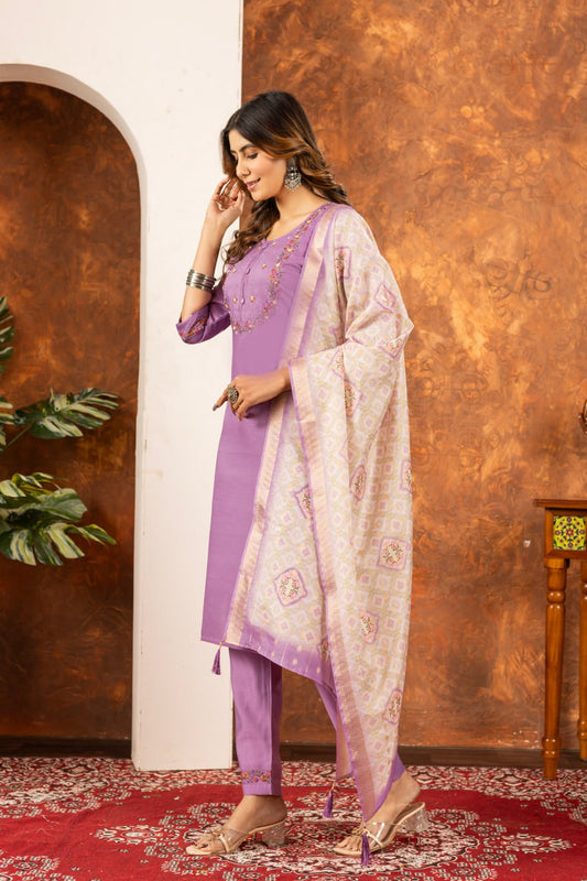 Pramukh Fab Lavender Color Marina Silk Kurta Set