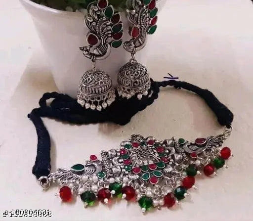 Tehzeeb Creations Women's Oxidised Multi Colour Meenakari Necklace Set Tehzeeb Creations