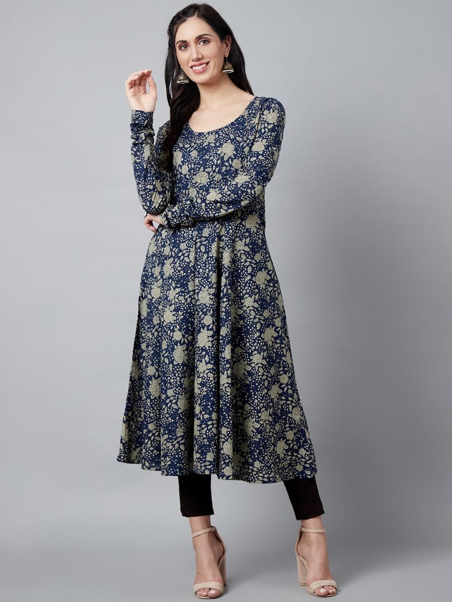 Aks Floral Printed Pure Cotton Anarkali Kurta