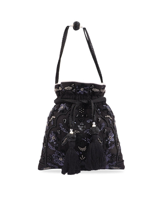 Masq Black & White Embroidered Potli Clutch - Grab2buy