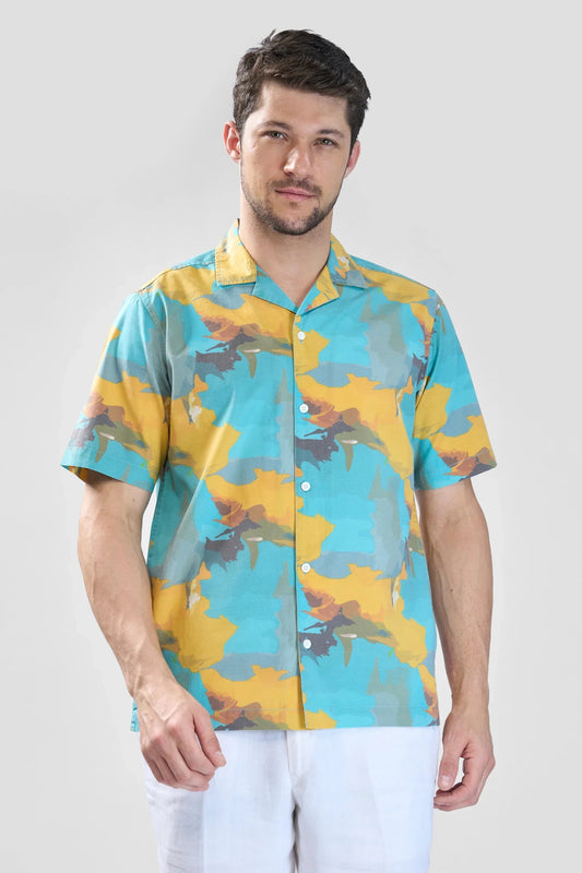 Xkind Teal Blue Abstract Printed Relaxed Fit Shirt  Grab2Buy Xkind Grab2Buy