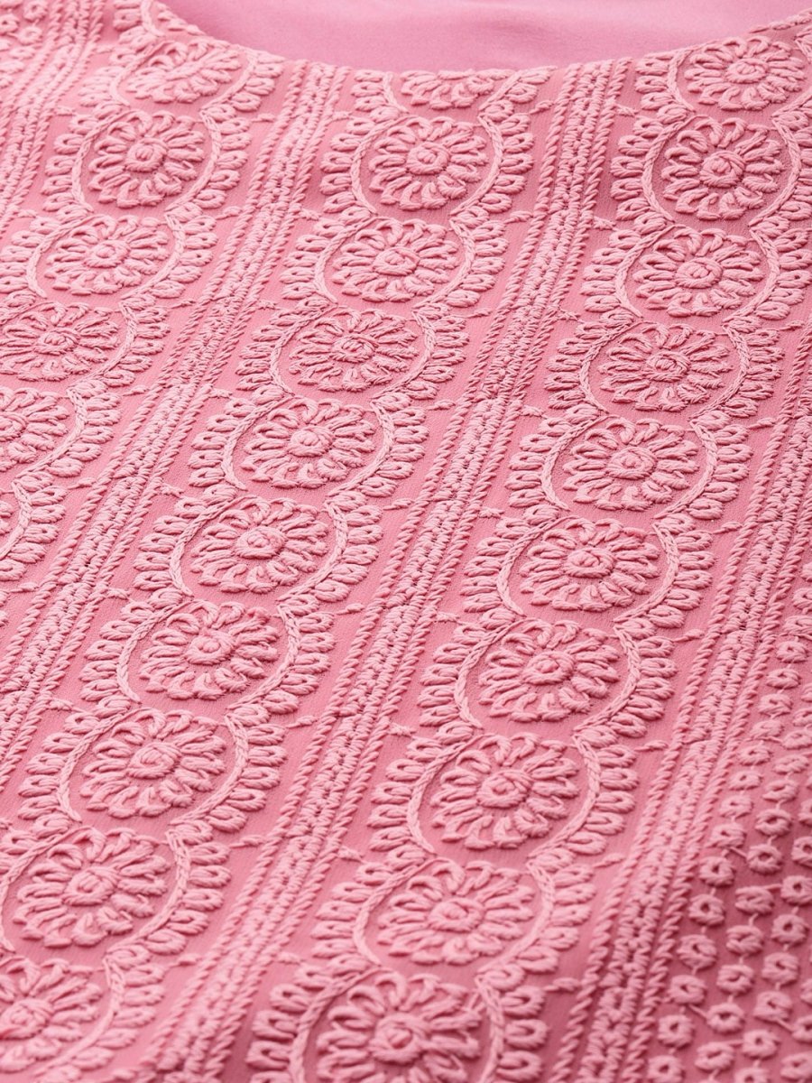 Anouk Women Pink Chikankari Embroidered Kurta with Palazzos 