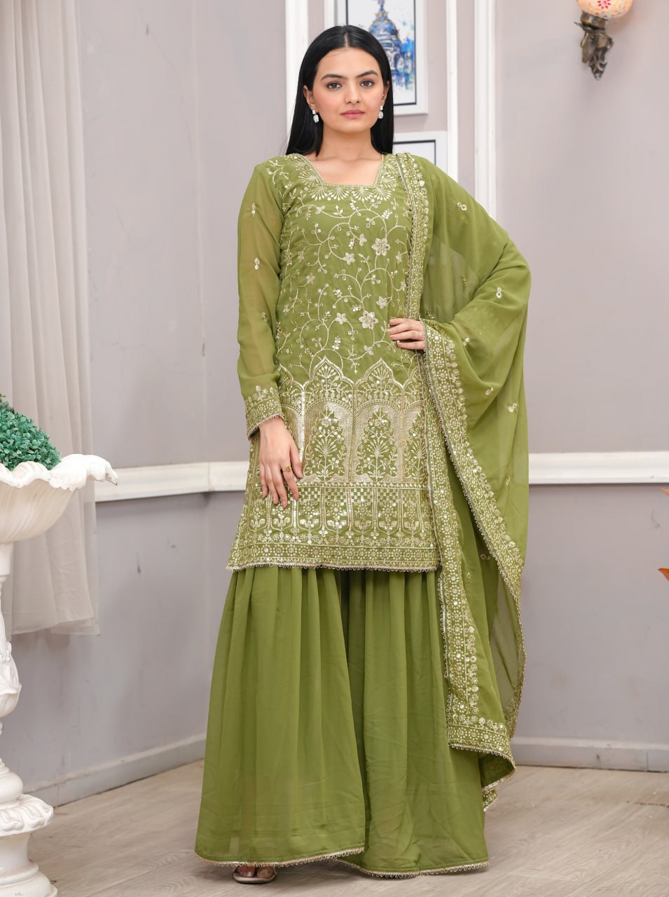 Yash Enterprise Light Green Georgette Embroidery Suit Set  Grab2Buy Yash Enterprise Grab2Buy