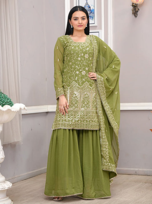 Yash Enterprise Light Green Georgette Embroidery Suit Set  Grab2Buy Yash Enterprise Grab2Buy