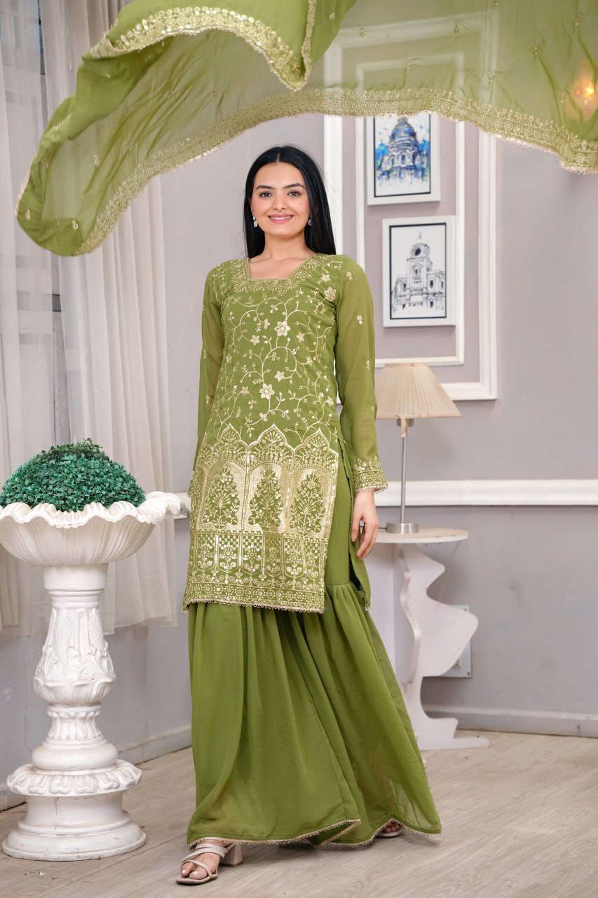 Yash Enterprise Light Green Georgette Embroidery Suit Set  Grab2Buy Yash Enterprise Grab2Buy