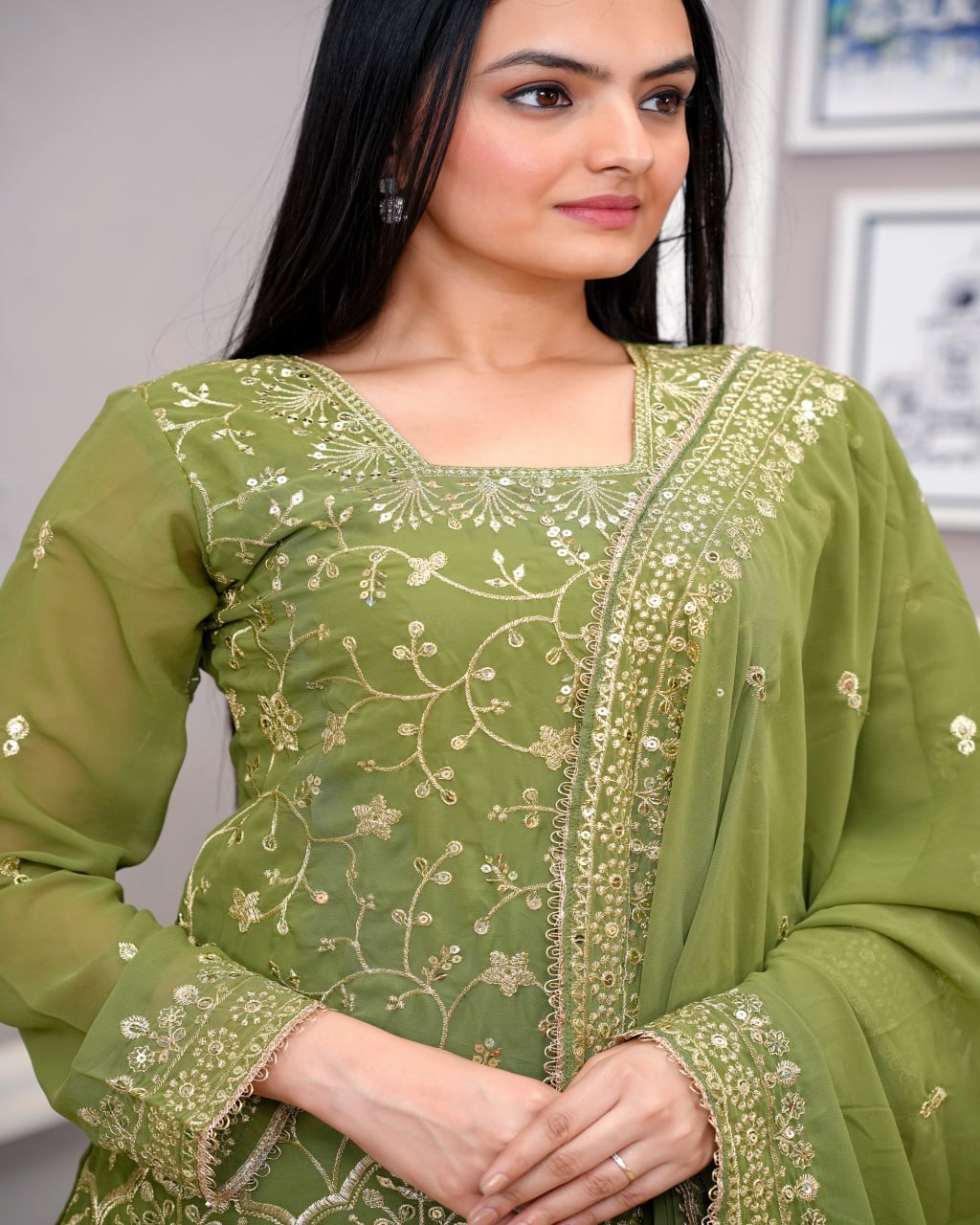 Yash Enterprise Light Green Georgette Embroidery Suit Set  Grab2Buy Yash Enterprise Grab2Buy