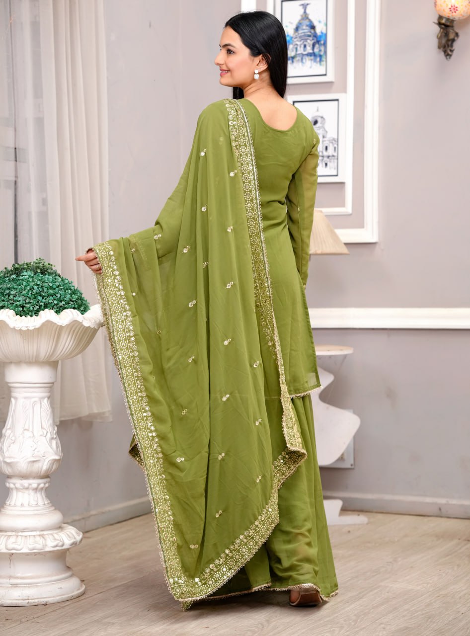 Yash Enterprise Light Green Georgette Embroidery Suit Set  Grab2Buy Yash Enterprise Grab2Buy