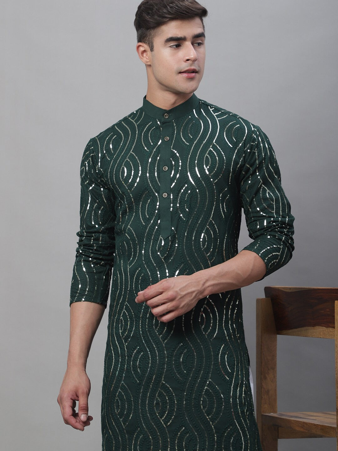 Sojanya Geometric Embroidered Pure Cotton Kurta With Churidar 