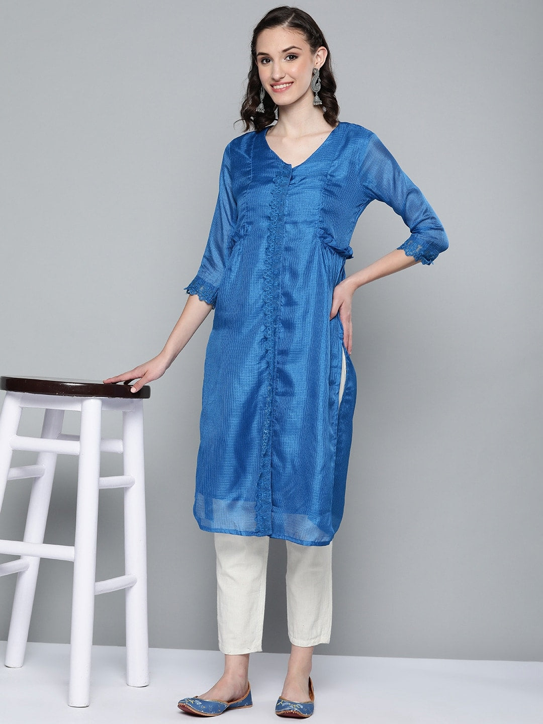 HERE&NOW Women Blue Self-Design Kurta