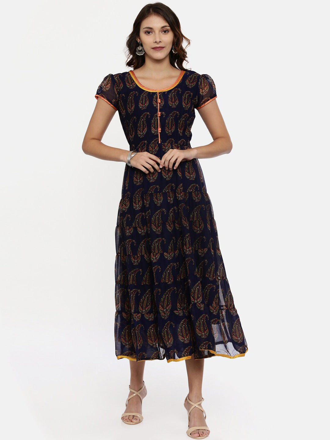 Souchii Women Navy Blue Printed Fit And Flare Dress 