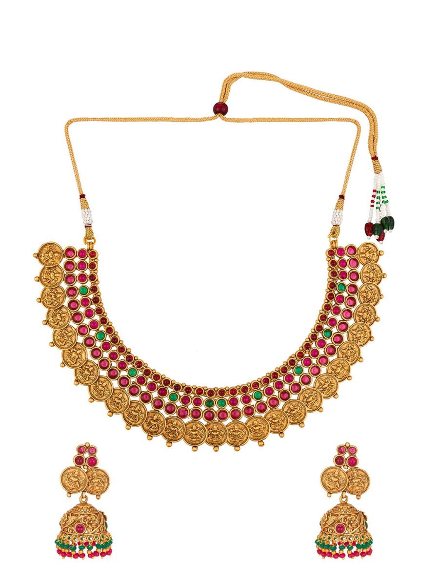 Aadita Gold-Plated & Pink Stone Studded Handcrafted Jewellery Set - Grab2buy