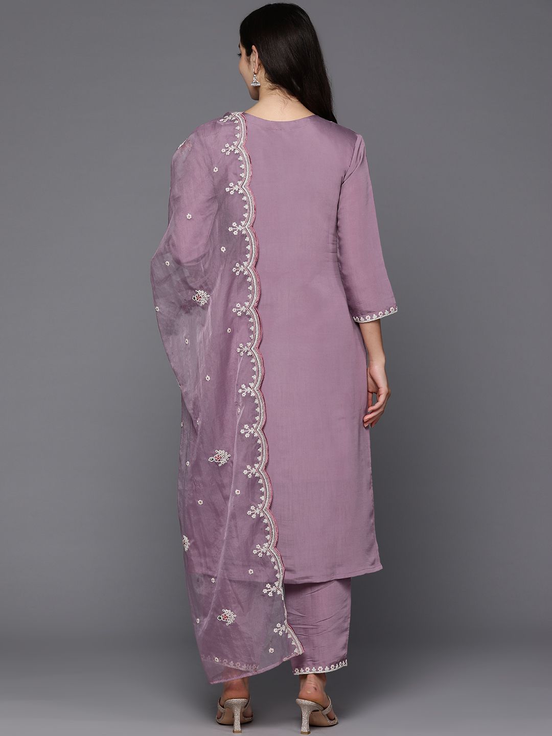 Indo Era Women Floral Yoke Design Regular Thread Work Kurta with Trousers & Dupatta