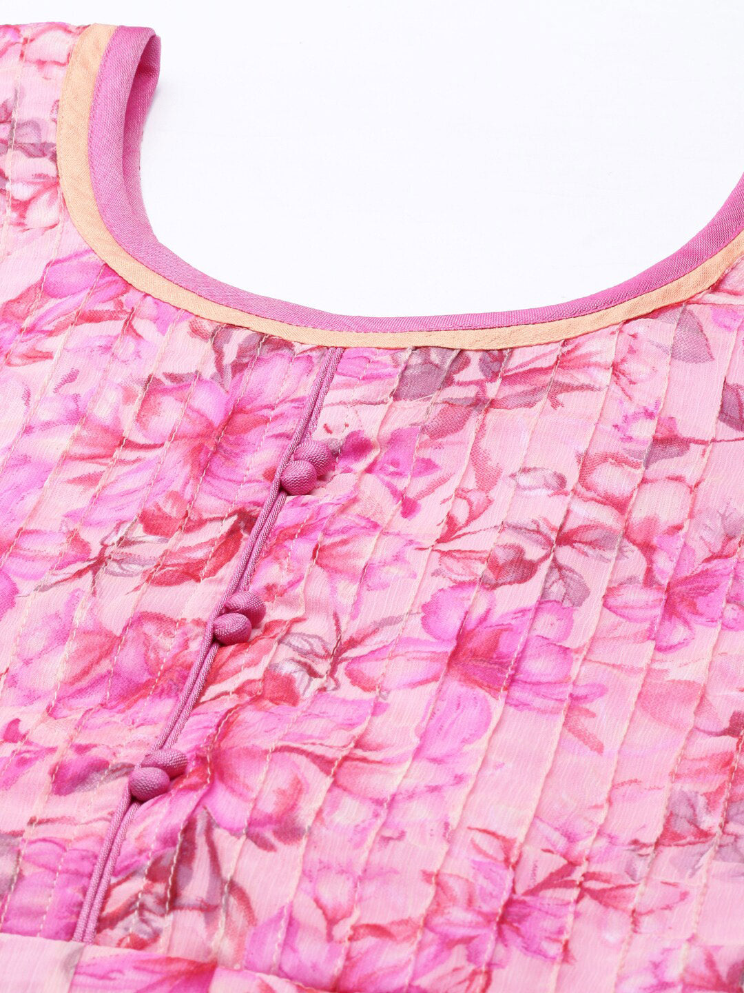 Souchii Beautiful Pink & peaches n cream Floral Layered Chiffon Midi Dress 