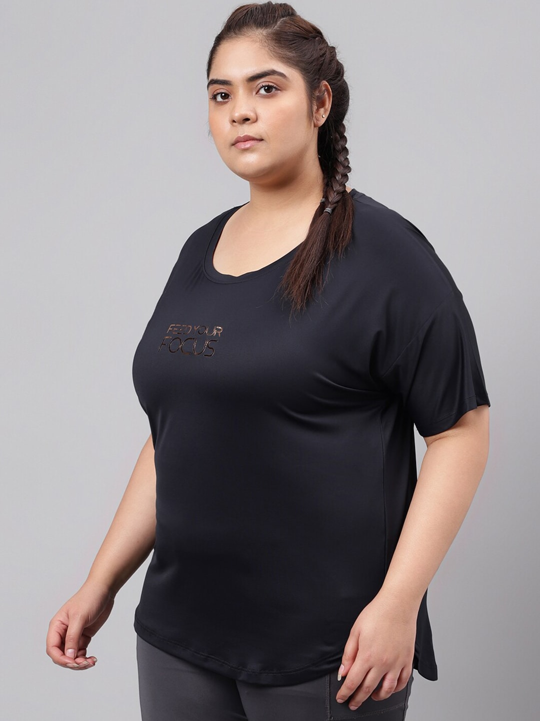 MKH Plus Size Typography Printed Relaxed Fit Dri-FIT T-shirt 
