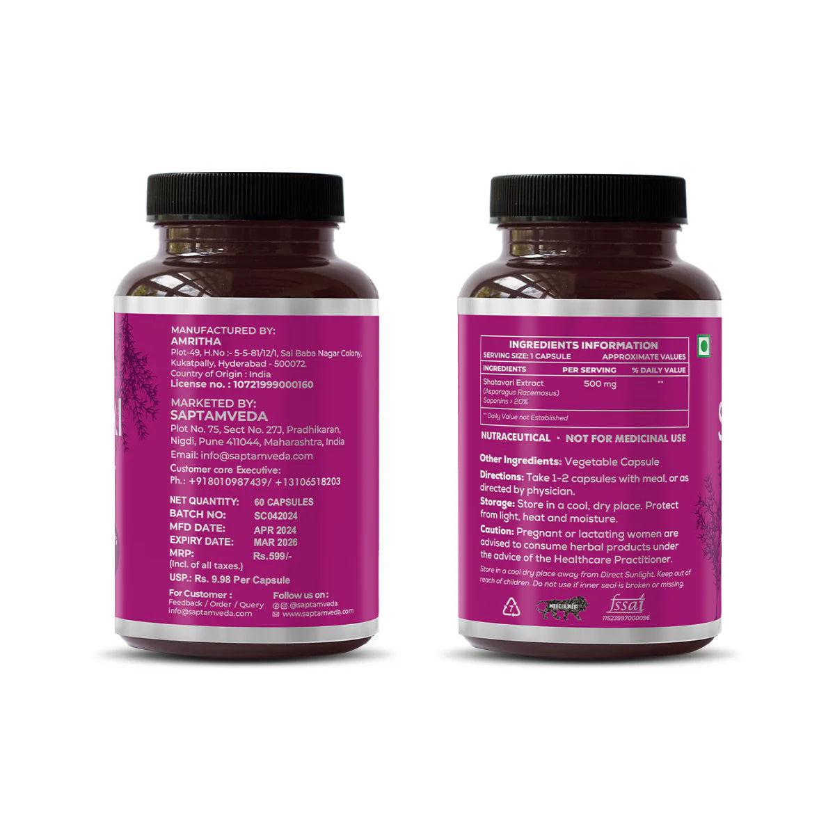 Saptamveda Organic Shatavari Capsules Genie India