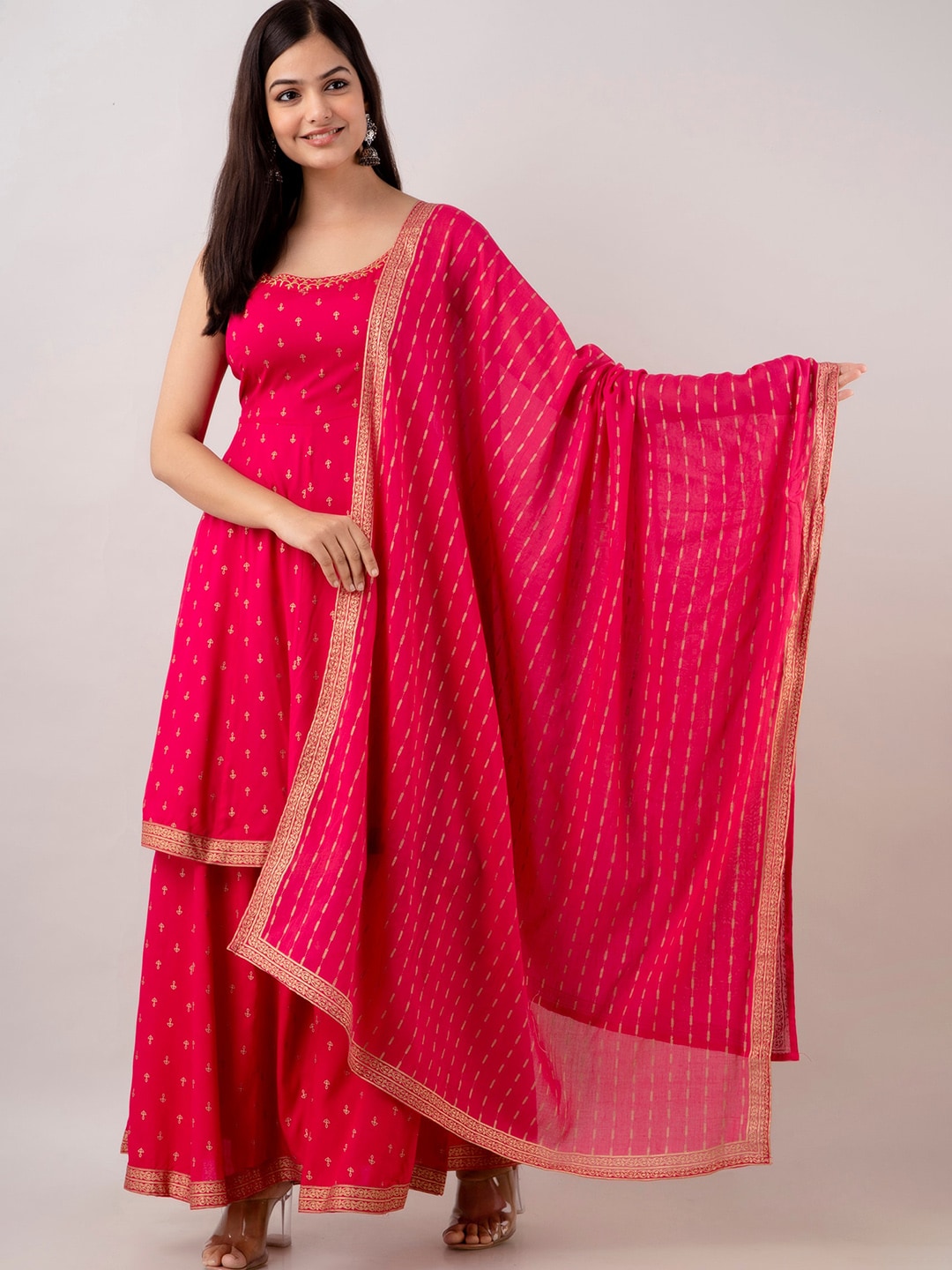 Kalini Women Floral Embroidered Spaghetti Kurta Sharara and Dupatta set 