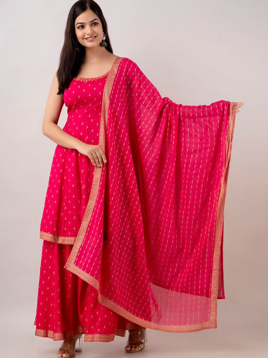 Kalini Women Floral Embroidered Spaghetti Kurta Sharara and Dupatta set 