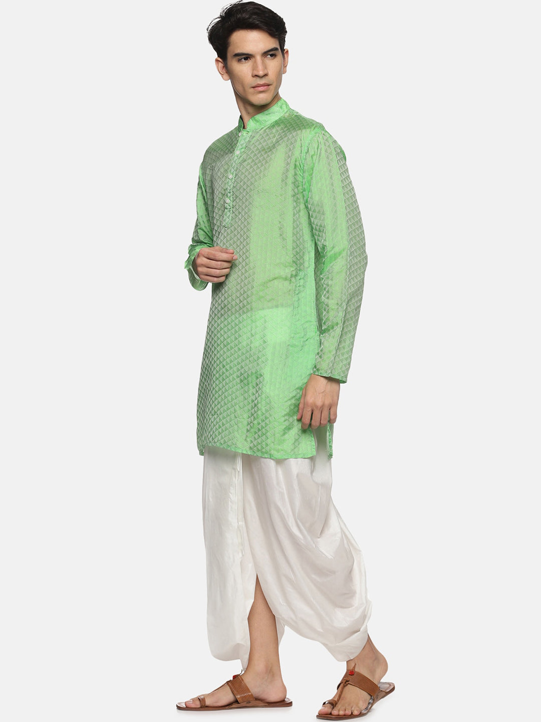 Sethukrishna Men Green Printed Kurta with Patiala