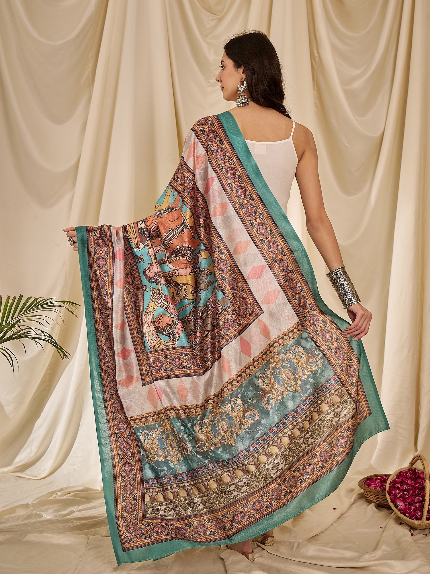 InWeave White Strappy Rama Green Dupatta Set 