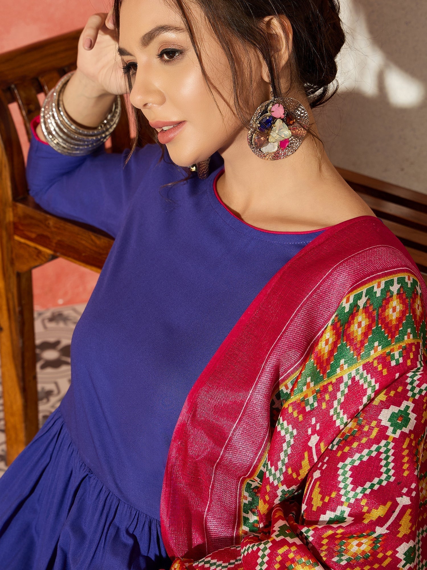 InWeave Ink Blue Anarkali Patola Kurta Set 
