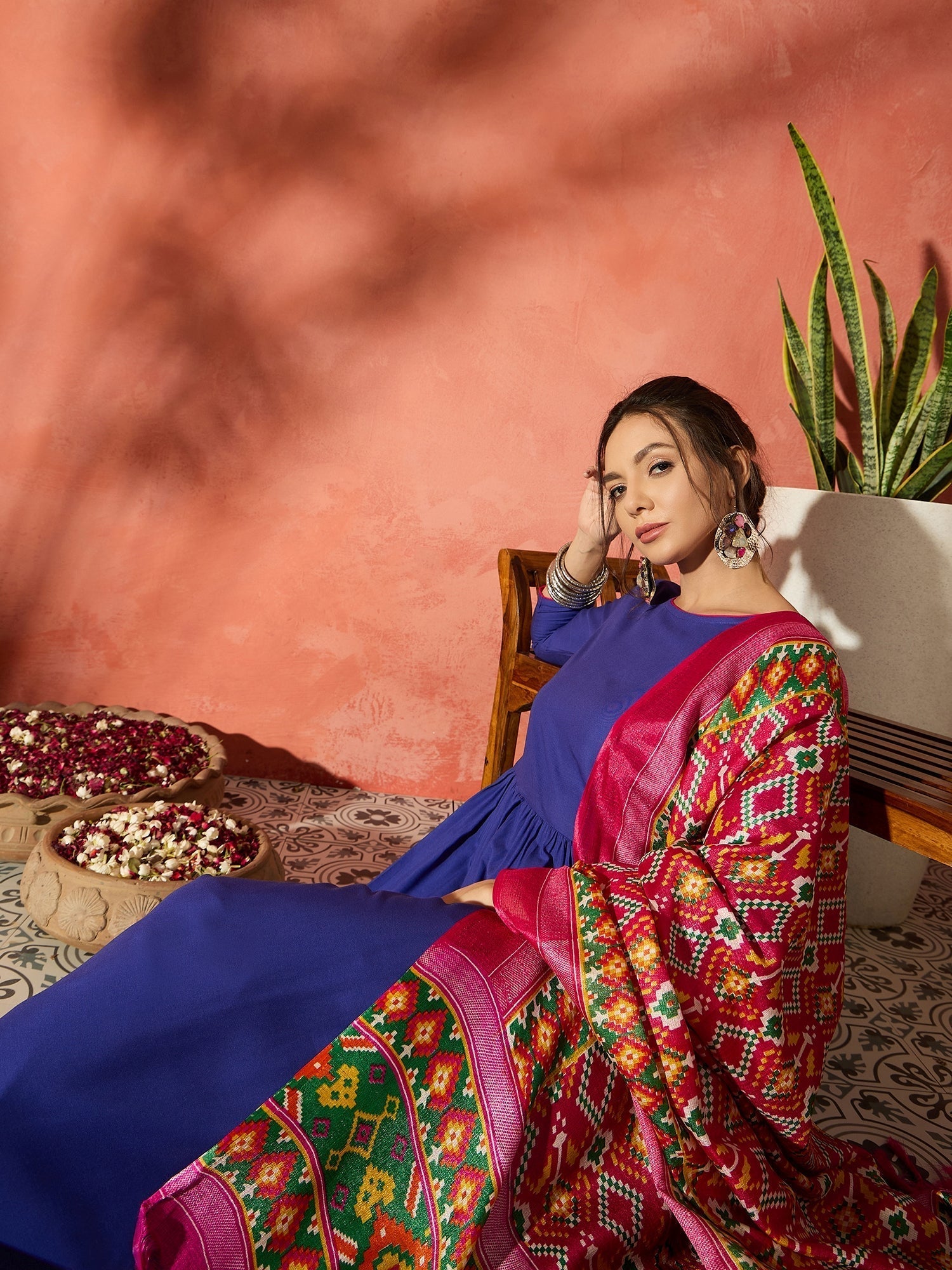 InWeave Ink Blue Anarkali Patola Kurta Set 
