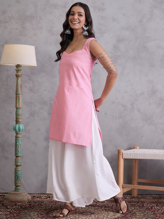 InWeave Pink Kantha Cream Palazzo Set | Grab2Buy