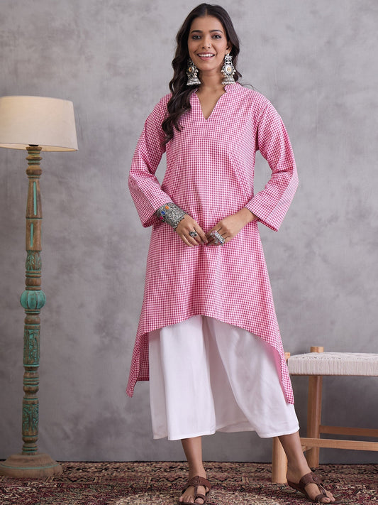 InWeave Pink Small Check Cream Palazzo Set 