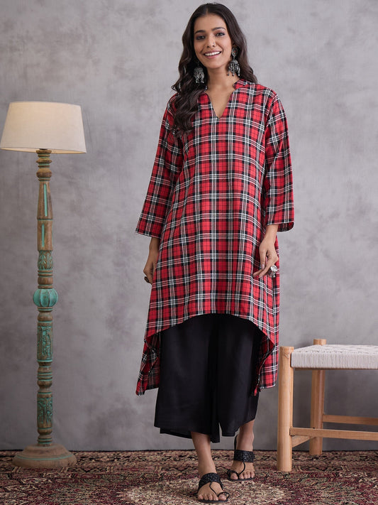 InWeave Red Black Check Black Palazzo Set 