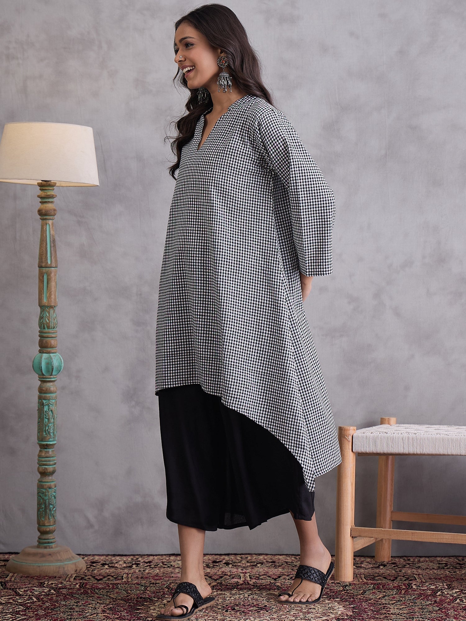 InWeave Black Small Check Black Palazzo Set 