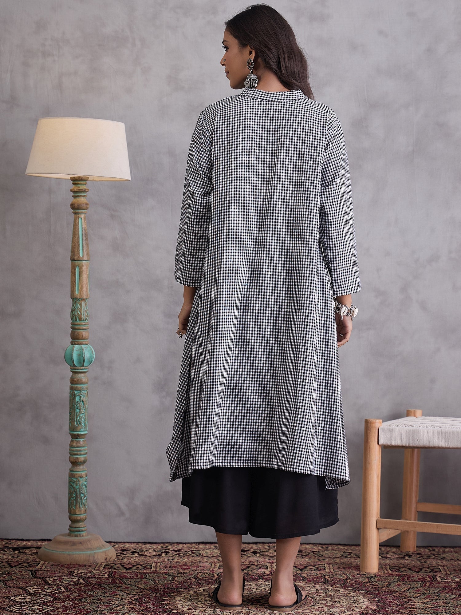 InWeave Black Small Check Black Palazzo Set 