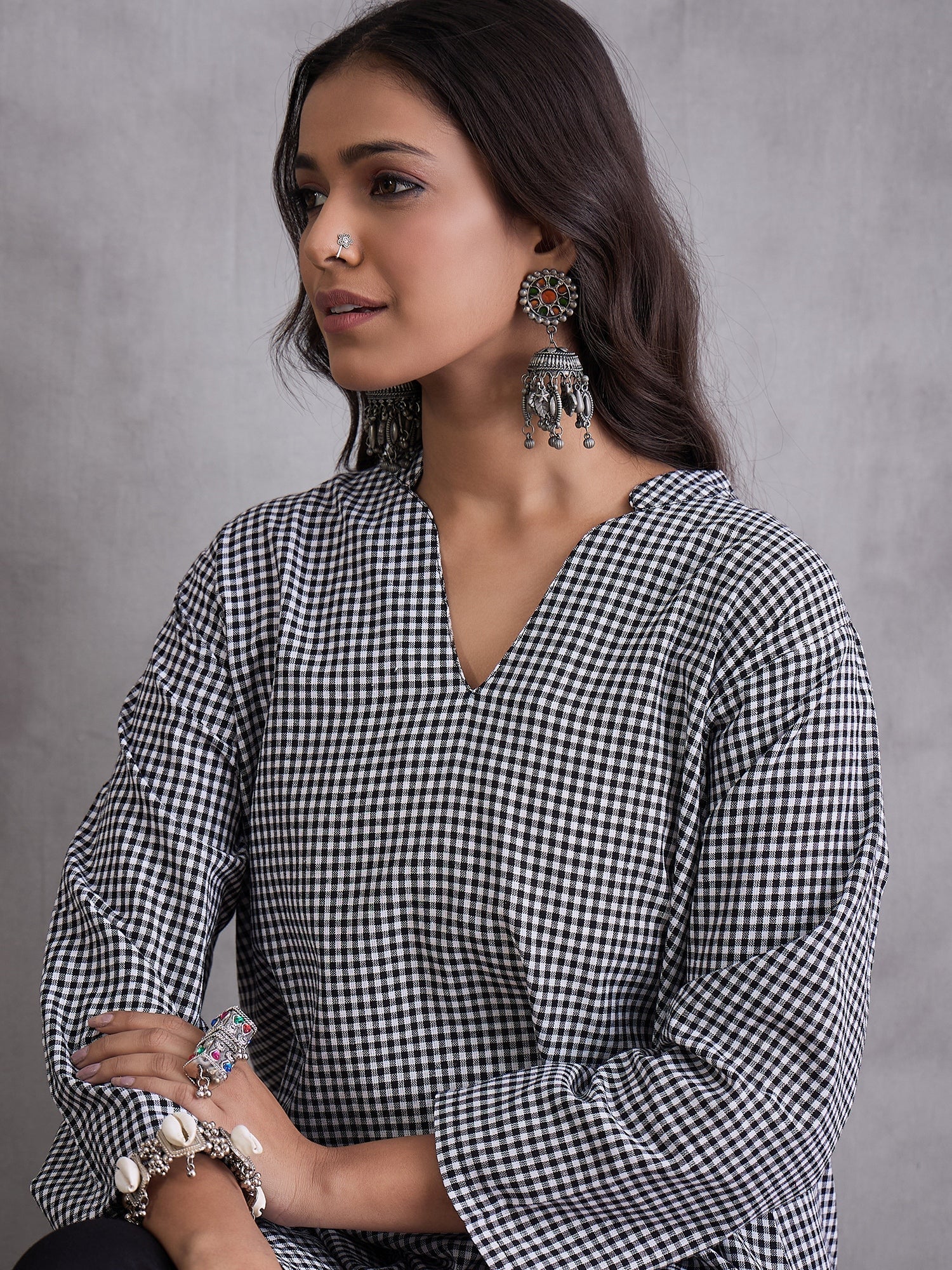 InWeave Black Small Check Black Palazzo Set 