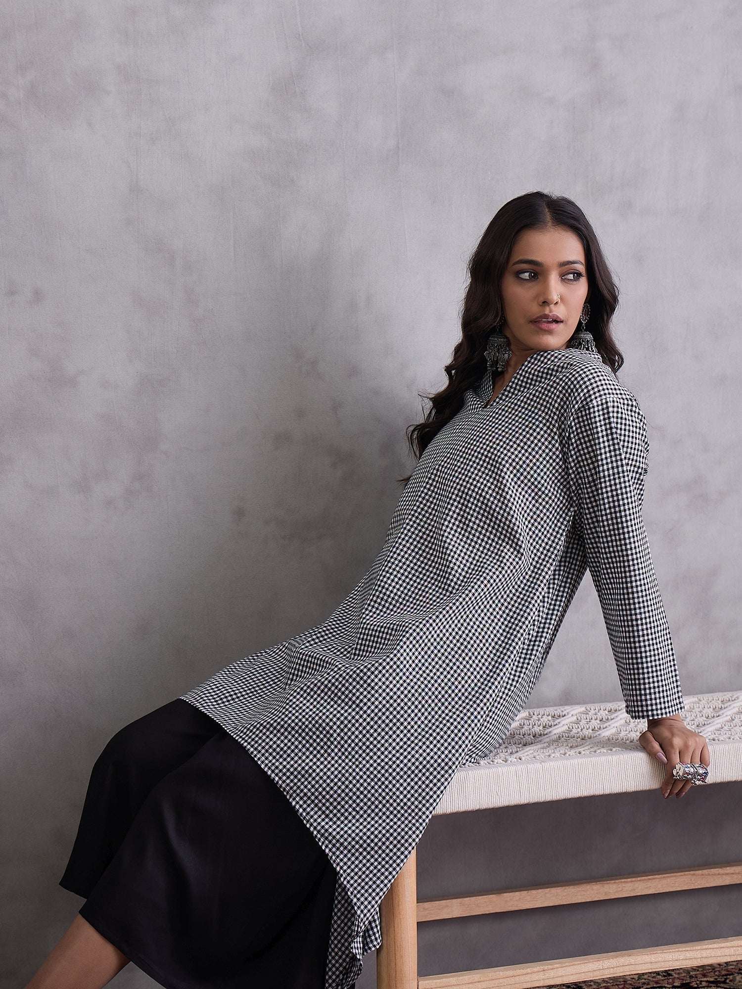 InWeave Black Small Check Black Palazzo Set 